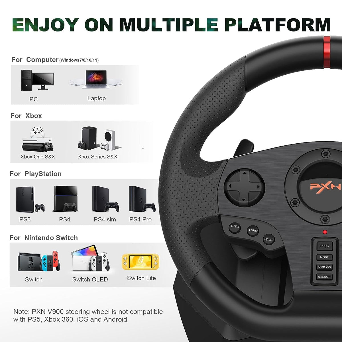 PC Racing Wheel Steering Wheel PXN V900 Driving Simulator 270°/900° Rotation christmas gift Gaming Steering Wheel with Pedals for PC,PS4,PS3,Xbox Series X|S, Xbox One