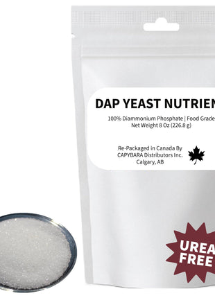 Yeast Nutrient 100% DAP - 8 Oz (226.8 g) - Food Grade Diammonium Phosphate (DAP) - Use in Winemaking Brewing Beer Mead Cider Kombucha Baking Bread Dough Conditioner - Sold by CAPYBARA Distributors Inc