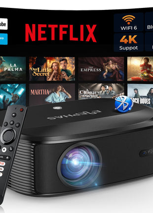 4K Projector with WiFi and Bluetooth - 3000 ANSI Lumens, ELEPHAS Outdoor Movie Projector Compatible with NETFLIX/Prime Video/YouTube, Smart Projector for HDMI/USB/iOS/Android, Portable Home Cinema