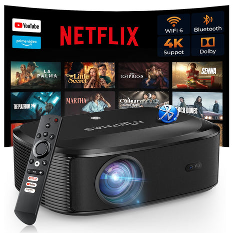 4K Projector with WiFi and Bluetooth - 3000 ANSI Lumens, ELEPHAS Outdoor Movie Projector Compatible with NETFLIX/Prime Video/YouTube, Smart Projector for HDMI/USB/iOS/Android, Portable Home Cinema