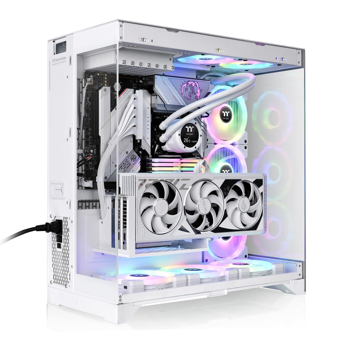 CTE E550 TG Snow Mid Tower ATX Case; 3 Tempered Glass Panels; Hidden-Connector Motherboard Support; Three-Way VGA Installations; Dual Chamber Design; CA-1Z8-00M6WN-00; 3 Year Warranty