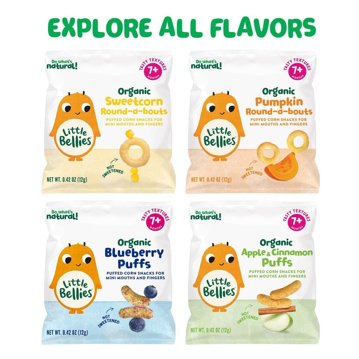 Little Bellies Organic Apple & Cinnamon Puffs Baby Snack (Pack of 18 x 0.42 oz Individual Packs)