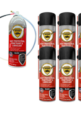 woolwax 12 Oz Undercoating Protection Aerosol Spray Can Black 6 Pack, Rust Inhibitor and Prevention, Anti Corrosion Multi Purpose Penetrant and Lubricant, Spray Can Extension Wand Included