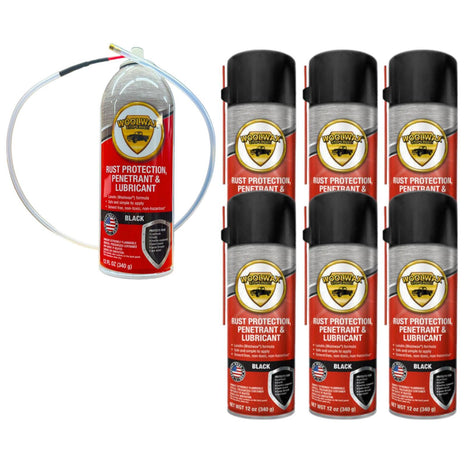 woolwax 12 Oz Undercoating Protection Aerosol Spray Can Black 6 Pack, Rust Inhibitor and Prevention, Anti Corrosion Multi Purpose Penetrant and Lubricant, Spray Can Extension Wand Included