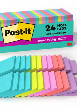 Post-it Super Sticky Notes, 3 x 3 in, Supernova Neons, 24 Pads | School Supplies and Office Supplies, 2X the Sticking Power
