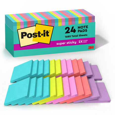 Post-it Super Sticky Notes, 3 x 3 in, Supernova Neons, 24 Pads | School Supplies and Office Supplies, 2X the Sticking Power
