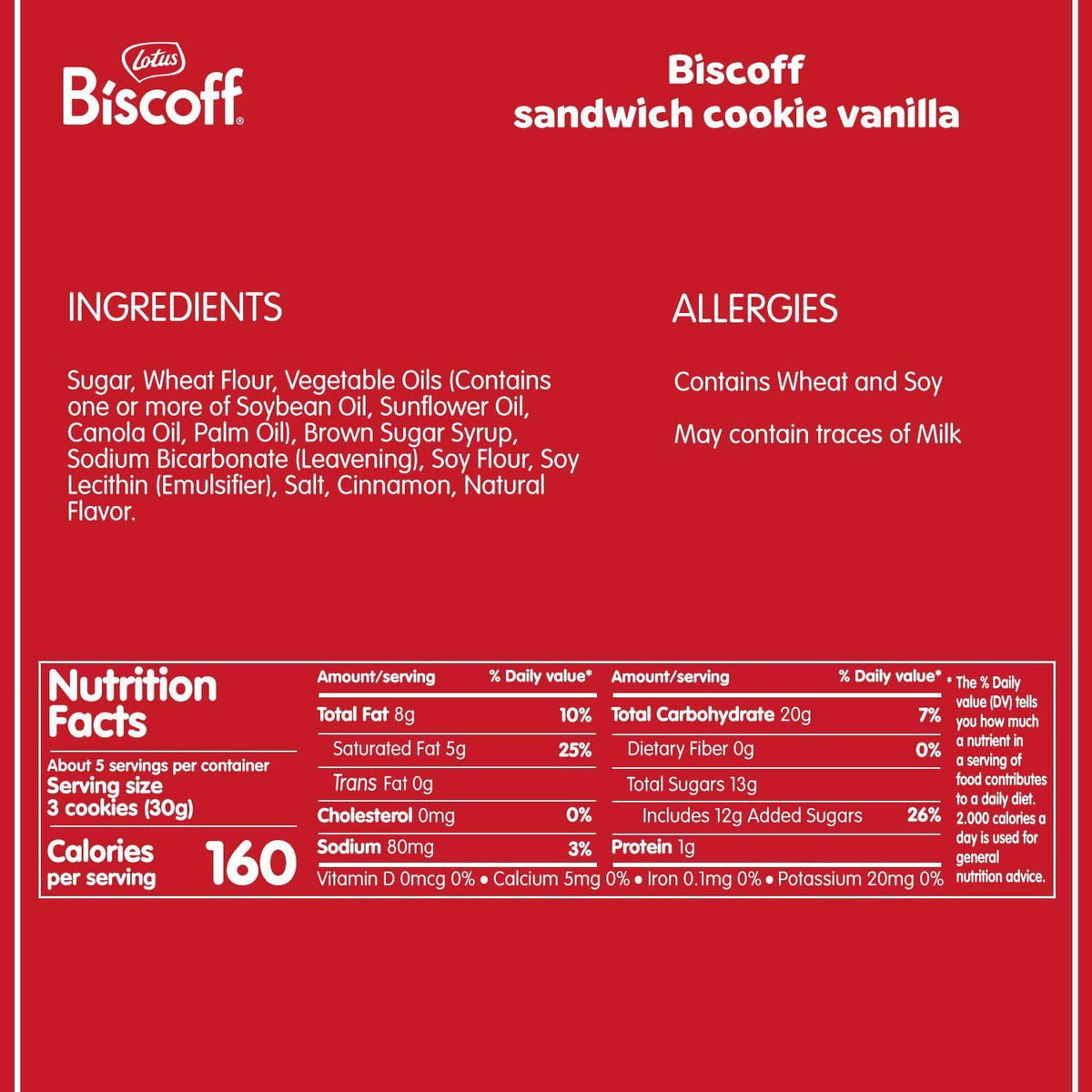 Lotus Biscoff Sandwich Cookies, Vanilla, 22 Cookies per pack, 7.76 Ounce
