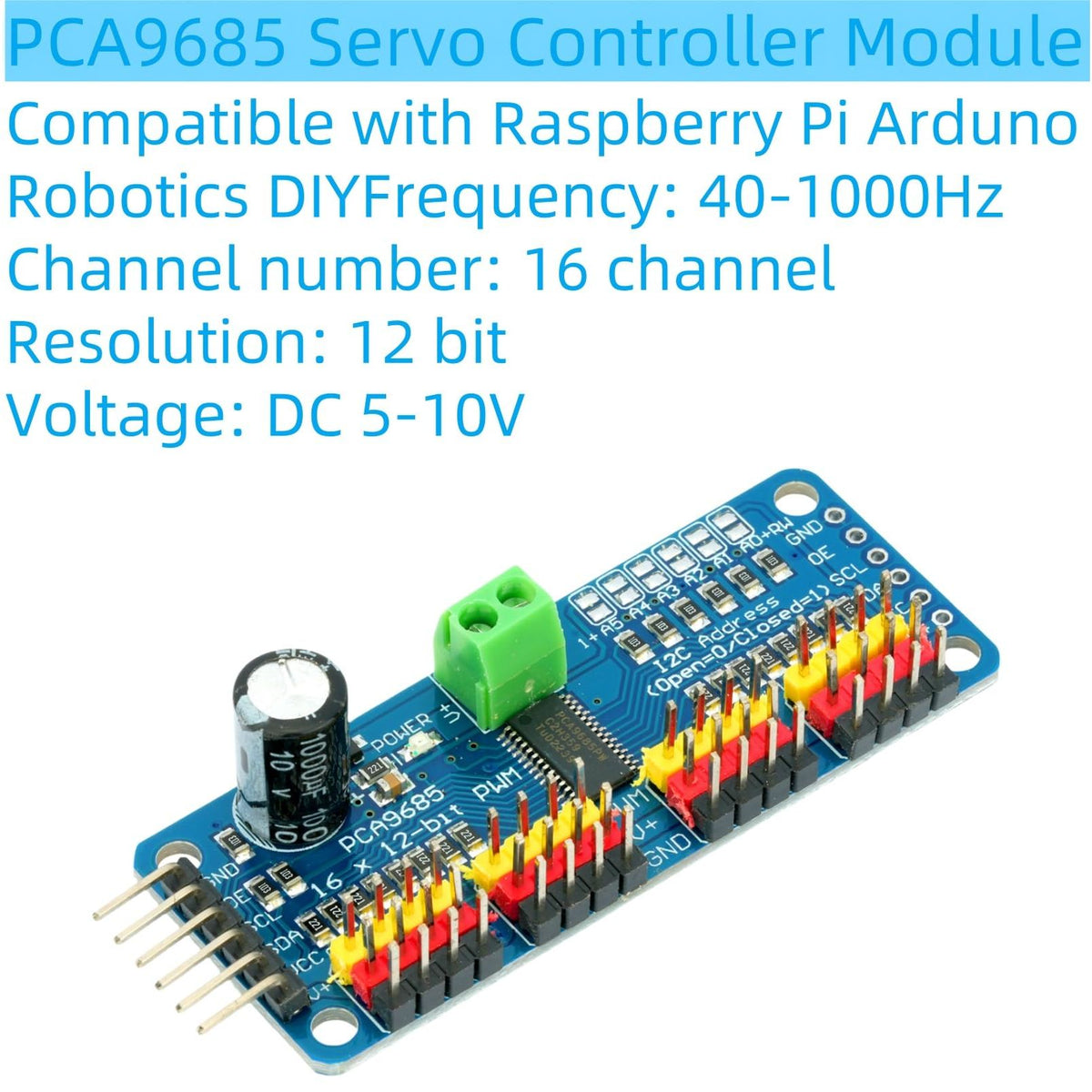 MTDELE 2Pcs PCA9685 16 Channel 12-bit PWM Servo Motor Controller IIC Interface Module Compatible with for Raspberry Pi Arduno Robotics DIY