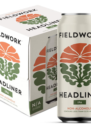 Fieldwork Non-Alcoholic Craft Beer 16 Fl Oz, Award-Winning Taste, Headliner IPA, Vegan, Low-Calorie, 4-Pack Cans