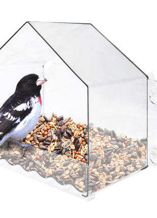 Nature's Way Win-3 Clear View Window Bird Feeder with Strong Suction Cups, Transparent Outdoor Wild Bird Seed Feeder and Décor, 2 Cup Capacity, Clear, 6.5 inch