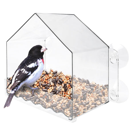 Nature's Way Win-3 Clear View Window Bird Feeder with Strong Suction Cups, Transparent Outdoor Wild Bird Seed Feeder and Décor, 2 Cup Capacity, Clear, 6.5 inch