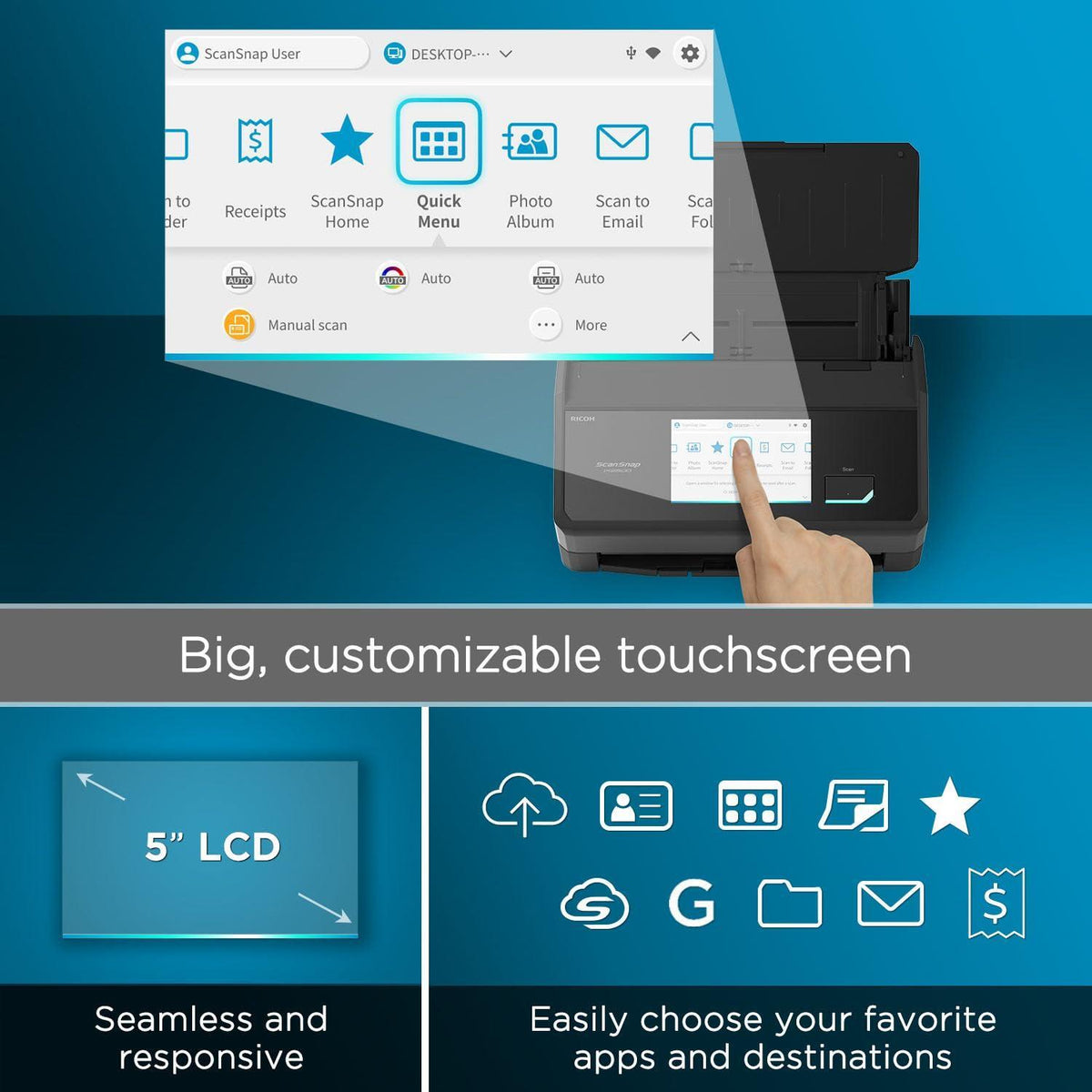 ScanSnap iX2500 Wireless or USB High-Speed Cloud Enabled Document, Photo & Receipt Scanner with Large Touchscreen and 100 Page Auto Document Feeder for Mac or PC, Black