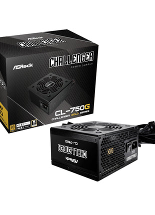 ASRock Challenger 750W Power Supply ATX 3.1 Auto iCOOL Intelligent Fan Control 120mm Golf Blade 5 Years Warranty CL-750G 80 Plus Gold Certified Non-Modular ATX3.1 PCIe5.1 12V-2x6 Cable