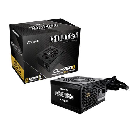 ASRock Challenger 750W Power Supply ATX 3.1 Auto iCOOL Intelligent Fan Control 120mm Golf Blade 5 Years Warranty CL-750G 80 Plus Gold Certified Non-Modular ATX3.1 PCIe5.1 12V-2x6 Cable