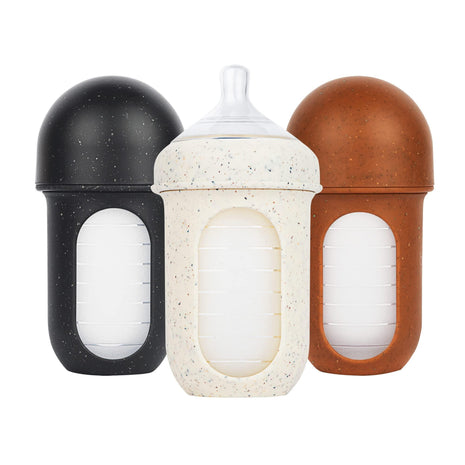 Boon Nursh Silicone Baby Bottles - Speckle - 8 Oz - 3 Count | 100% Food-Safe Silicone, Made Without BPA Or PVC, Medium Flow, Air-Free Feeding, Helps Reduce Colic Symptoms, Dishwasher Safe