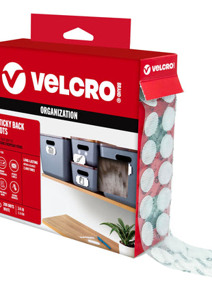 VELCRO Brand Dots with Adhesive White | 200 Pk | 3/4 inch Circles | Sticky Back Round Hook and Loop Closures for Organizing, Arts and Crafts, School Projects, 91824, 200Pk