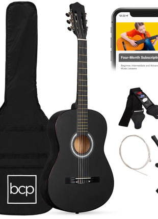 Best Choice Products 38in Beginner All Wood Acoustic Guitar Starter Kit w/Gig Bag, 6 Picks, Nylon Strings, Strap w/Pick Holder - Matte Black