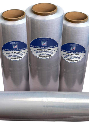 International Plastics Co. 18 inch Stretch Film/Wrap 1500 feet 7 Layers 80 Gauge Industrial Strength up to 800% Stretch 20 Microns Clear Durable Adhering Packing Moving Heavy Duty Shrink Film Box of 4