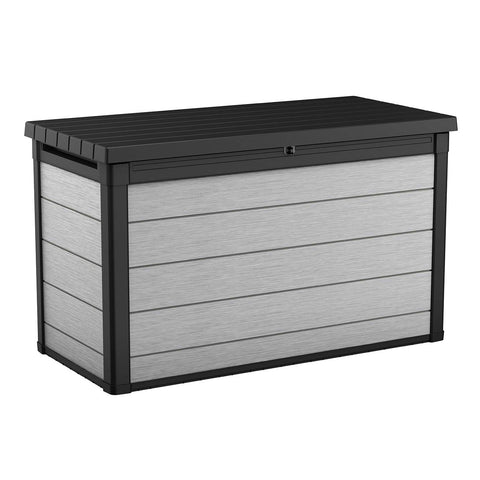 Keter Denali 200 Gallon Resin Large Deck Box with Double Wall 20mm Panels - Paintable and Drillable-Organization and Storage for Patio Furniture and Outdoor Items, Grey & Black