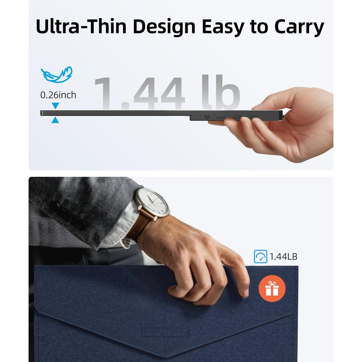 Ingnok Portable Monitor, Ultra Slim 15.6 Inch FHD IPS Laptop Screen Extender with Adjustable Stand, USB C Compatible, Ideal for Travel and Office