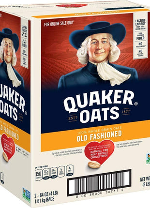 Quaker Old Fashioned Rolled Oats, Non GMO Project Verified, Two 64oz Bags in Box, 90 Servings, 4 Pound (Pack of 2)