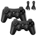 Diswoe Controllers for PS-3, Wireless PS-3 Controller 2 Pack, Bluetooth Gamepad Joystick, Double Vibrating Controller for Play_station 3 with 2 USB Charging Cables Thump Grips, Black