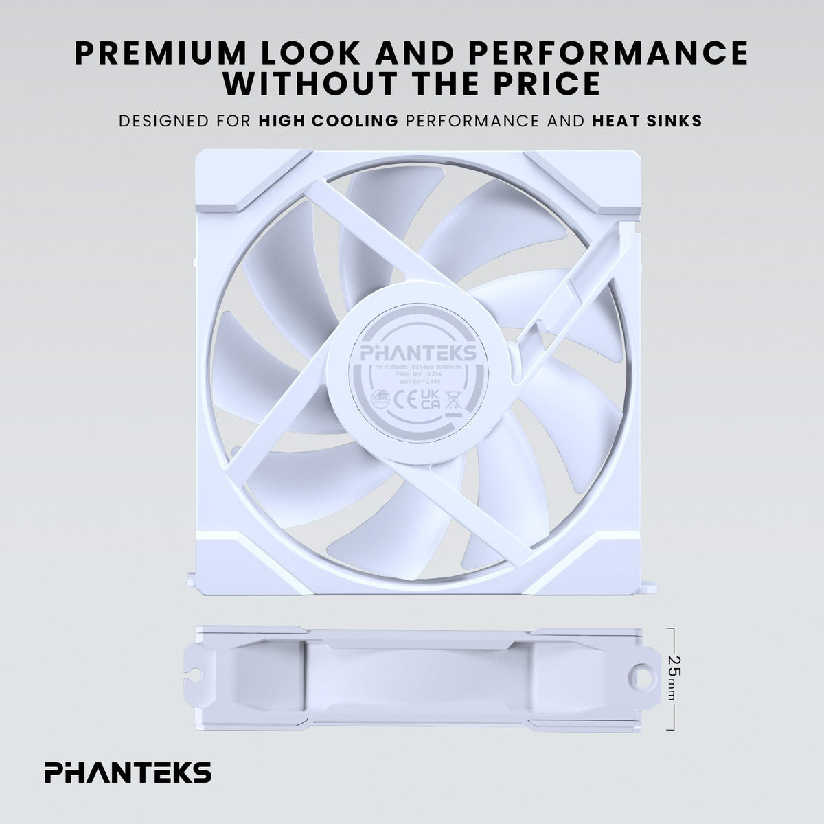 Phanteks M25-120 Gen2, 120mm ARGB High Performance Cooling Fans, Daisy-Chain Unified Fan Frame, Infinity Mirror hub, Single Cable Connection, White