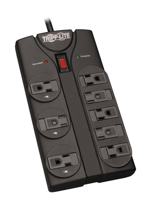 Tripp Lite TLP808B 8 Outlet Surge Protector Power Strip, 8ft Cord Right Angle Plug, Black, Lifetime Insurance