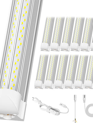 ELEKICO 12 Pack Super Bright 100w 8ft Led Shop Light, 15000lm 5000k V Shape 8' Led Shop Lights 8ft, Linkable 96" 8 Foot Shop Lights for Garage Workshop Shop Warehouse Lighting