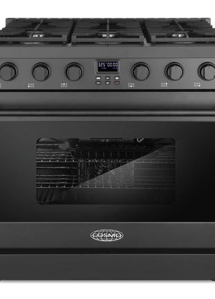 36 in. Lumin Coll 6.1 cu. ft. 6 Burner Gas Range, Convection, Matte Black | Cosmo COS-GRC366KB-BK Sealed Burners, 6 Oven Function, Digital Display with Timer, Cast Iron Grates, LP Convertible