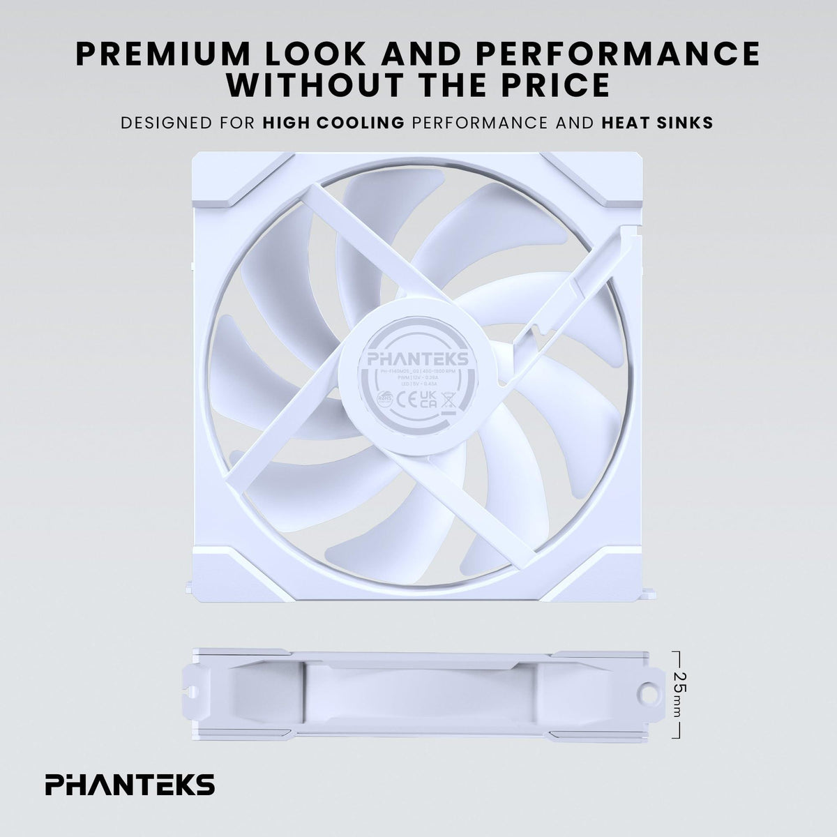 Phanteks M25-140 Gen2 Reversed Blade, 140mm ARGB High Performance Cooling Fans, Daisy-Chain Unified Fan Frame, Infinity Mirror hub, Single Cable Connection, White