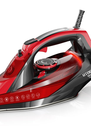 Utopia Home Steam Clothes Iron - 1800W (Black Red) Non-Stick Soleplate | Nonstick Soleplate With Auto-Off Safety Feature - Adjustable Thermostat Control, Variable Steam Control, Self-Clean, 8ft Cord