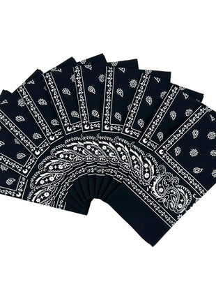 Vamqor 100% Cotton 10 Pack Fine Bandanas(Black)