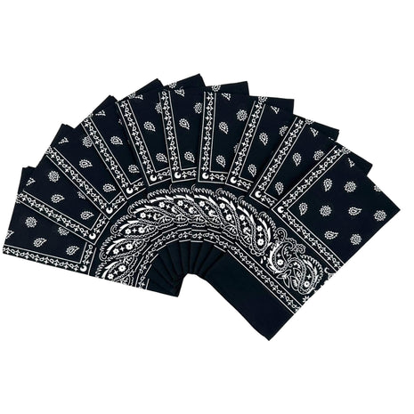 Vamqor 100% Cotton 10 Pack Fine Bandanas(Black)