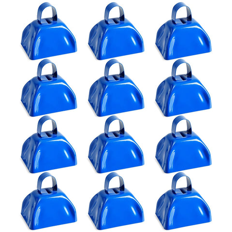 BLUE PANDA 12 Pack 3-inch Cowbells with Handle, Blue Hand Percussion Cow Bells Noise Makers for Sporting Events, Football Games and Celebrations - Cowbell Noise Maker
