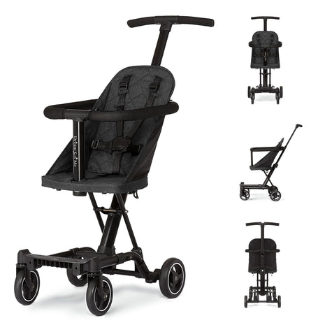 Dream On Me Coast Rider Lightweight Travel Stroller, 45 Lb Limit, Black | 5-Point Harness, Smooth Wheels, Compact Baby & Toddler Stroller, Theme Park Approved, Quick Fold, Converts to Rider & Scooter