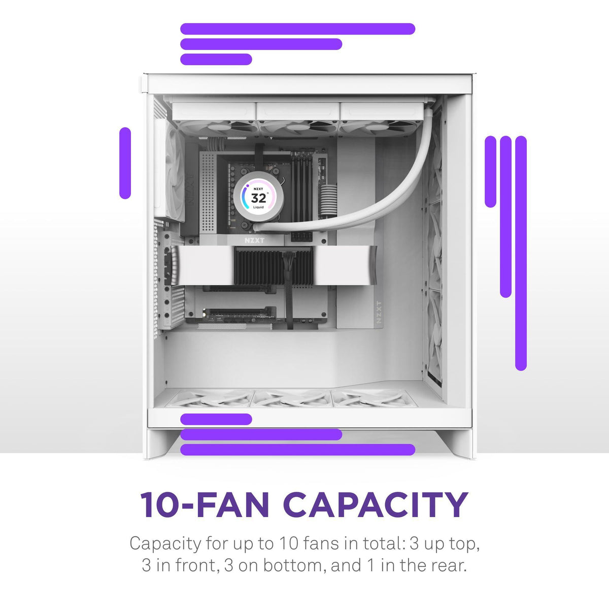 NZXT H7 Flow 2024 - Mid-Tower ATX Airflow Case - Includes Pre-Installed 3 x 120mm Fans - Supports Bottom Fans for Dedicated GPU Cooling - Cable Management - White