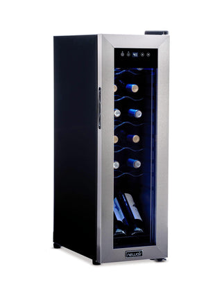 NewAir 12 Bottle Wine Cooler Refrigerator | Freestanding Wine Fridge | Stainless Steel, Double-Layer Tempered Glass Door, Quiet Compressor | 41F-64F Digital Temperature Control For Reds & Whites Wine