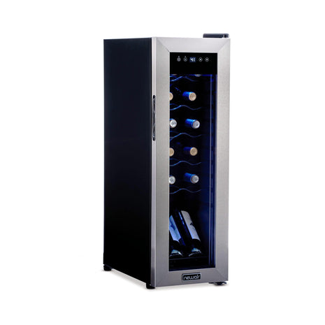 NewAir 12 Bottle Wine Cooler Refrigerator | Freestanding Wine Fridge | Stainless Steel, Double-Layer Tempered Glass Door, Quiet Compressor | 41F-64F Digital Temperature Control For Reds & Whites Wine