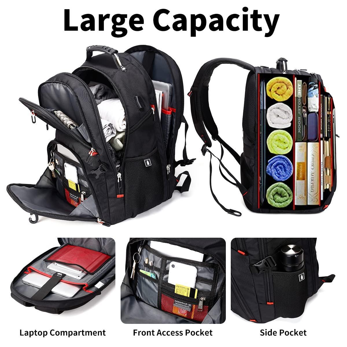 SHRRADOO Extra Large 50L Travel Laptop Backpack with USB Charging Port, College High School Backpack Airline Approved Business Work Bag Fits 17 Inch Computer for Men Women