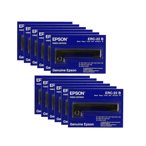 Genuine Epson (ERC-22B) 12-Pack Black Ribbon Cartridge For: M-180, M-181, M-183, M-185 (E65103)
