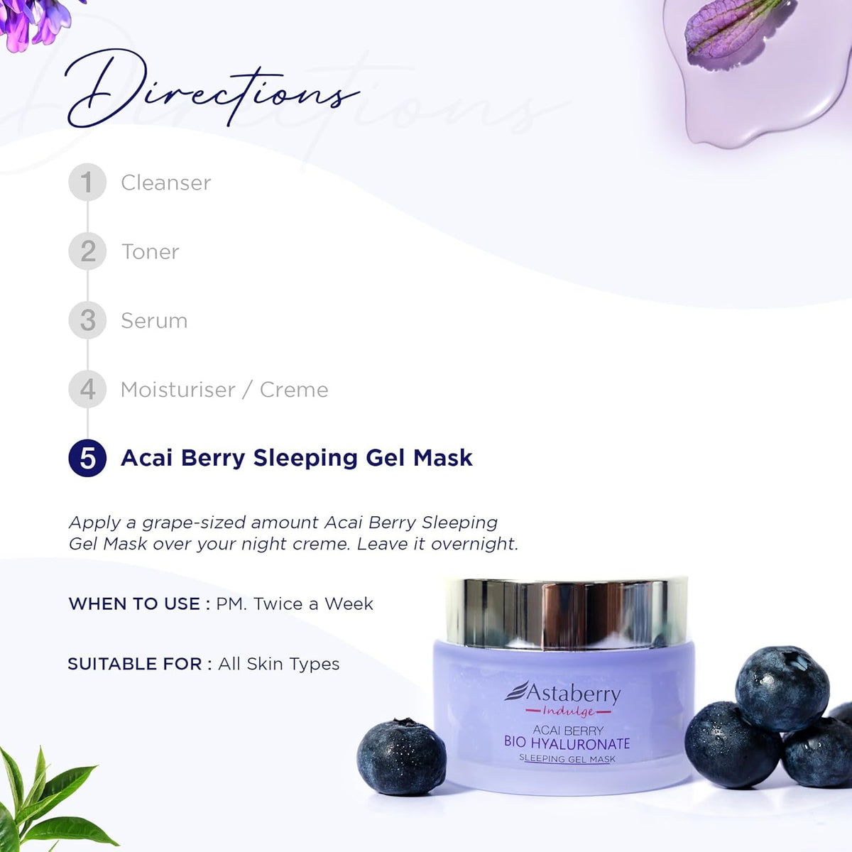 Astaberry Indulge Acai Berry Bio Hyaluronate Sleeping Gel Mask For Face with Bakuchiol & Hyaluronic Acid 50g