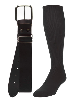 TCK Baseball/Softball Adult Belt & Socks Combo Set (Black, Medium) - Black,Medium