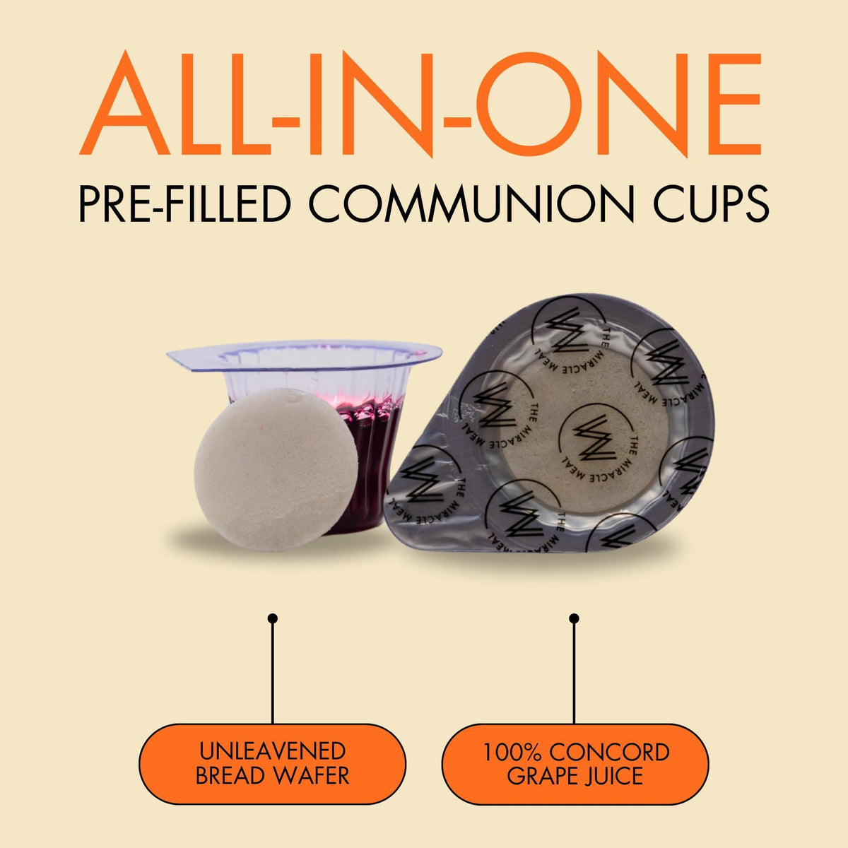 Travel Pack - The Miracle Meal Pre-Filled Traditional Communion Cup - Bag of 25 with Wafer and 100% Concord Grape Juice
