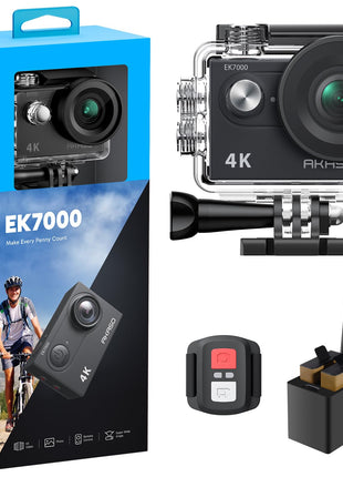 AKASO EK7000 4K30FPS 20MP WiFi Action Camera with EIS Ultra HD 131FT Waterproof Underwater Camera Remote Control 4X Zoom Support External Microphone Black