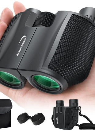 Aurosports 10x25 Compact Binoculars for Bird Watching, Cruise Ship, Travel | Small & Lightweight for Adults Kids; BAK4 & FMC for Crystal Clarity; Easy Focus with Case & Strap; Gift for Hunting, Sports