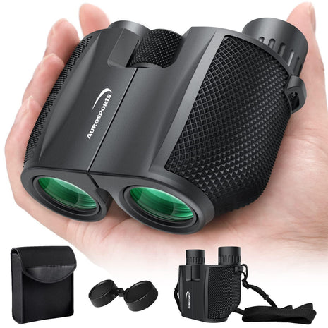 Aurosports 10x25 Compact Binoculars for Bird Watching, Cruise Ship, Travel | Small & Lightweight for Adults Kids; BAK4 & FMC for Crystal Clarity; Easy Focus with Case & Strap; Gift for Hunting, Sports