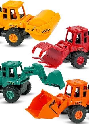 Beestech Construction Toys for 3 Years Old Boys Girls Kids, Friction Powered Construction Truck Toys Vehicles Sand Toys Trucks Excavator, Bulldozer, Road Roller (Colorful 4 Pack)