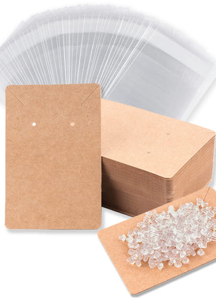 Earring Display Cards with 100 Pcs Earring Holder Cards 200 Pcs Earring Backs and 100 Jewelry Packaging for Earrings Necklace Jewelry Bags 3.5x2.4 Inches (Brown)