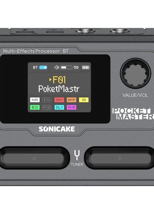 SONICAKE Pocket Master-Portable Multi Effects Pedal, 100 Built-in Guitar/Bass/Acoustic Effects, Amp Modeling, IR Cabinets Simulation, Stereo OTG USB Audio Interface, Rechargeable Guitar Pedal (Black)